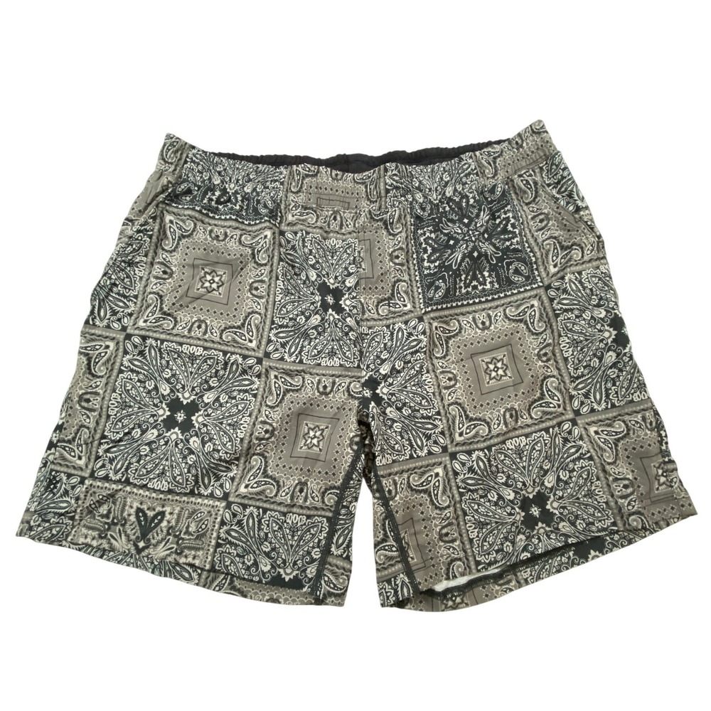 Rhone Mens XL Bandana Paisley Patchwork Active Shorts Grey Black 7 Inch Inseam‎